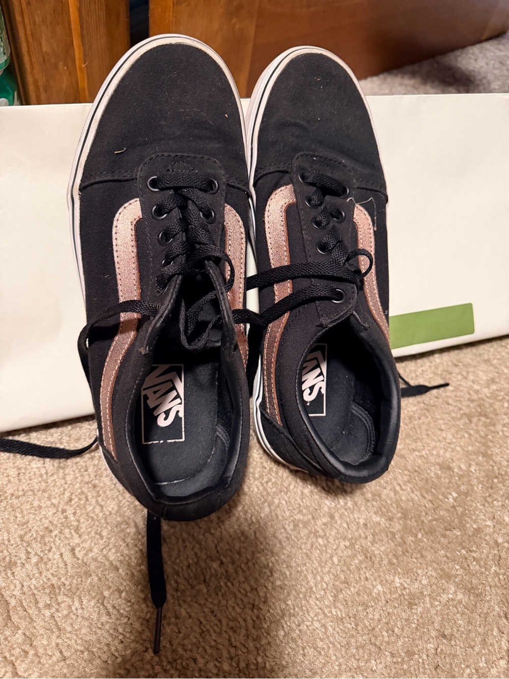 Vans Black Canvas Sneakers with Metallic Pink Side Stripe